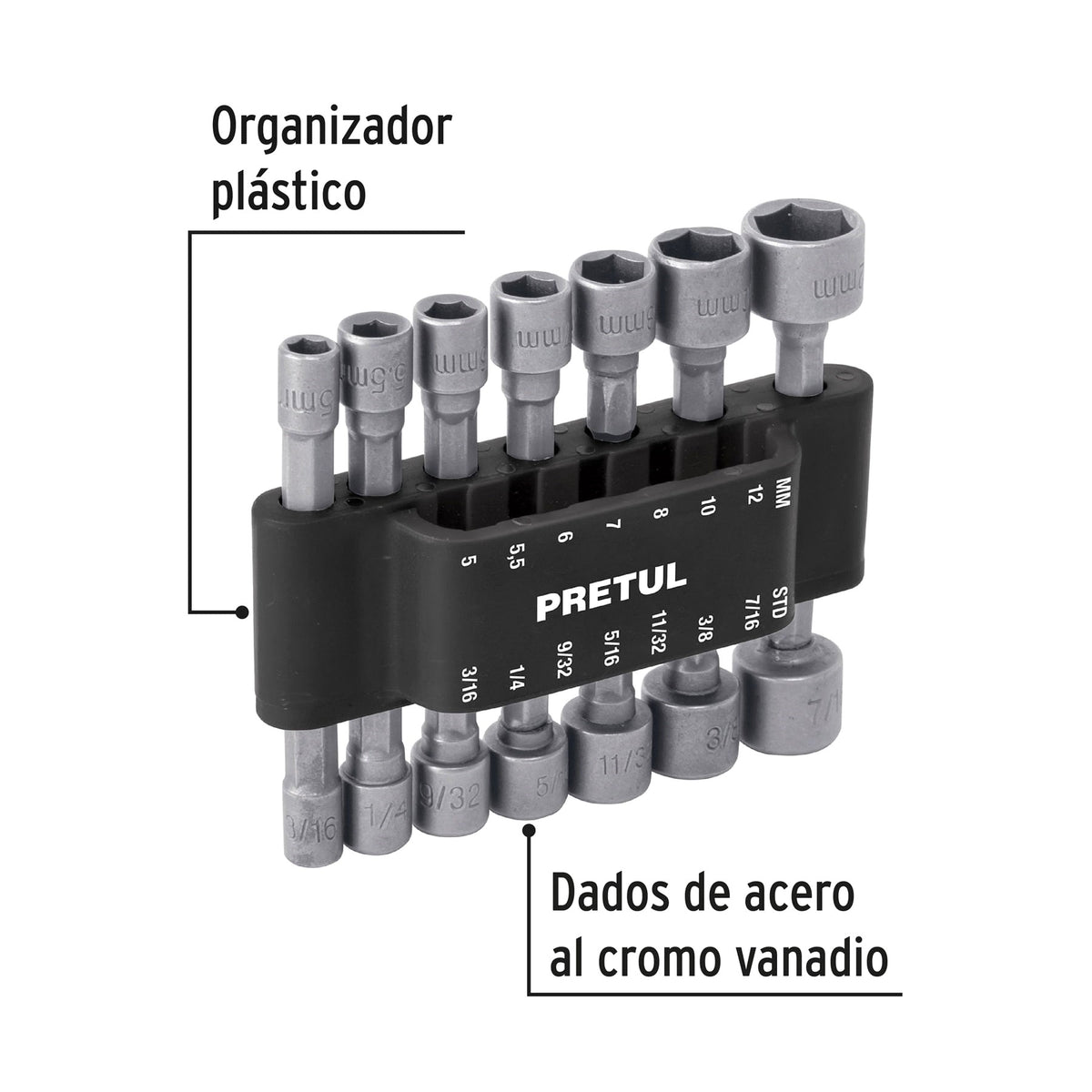 Jeu De 14 Douilles Magnétiques Chrome Vanadium