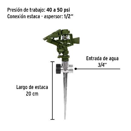 Asperseur Plastique Piquet Métal Arrosage 360º 16 M Raccord: 1/2"