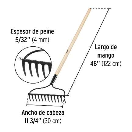 Râteau Jardinier 12 Dents Largeur: 30 Cm Longueur: 122 Cm Lot: 3 U