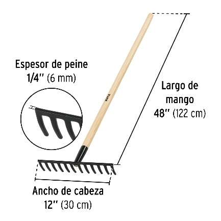 Râteau Droit 12 Dents Largeur: 30 Cm Longueur: 122 Cm Lot: 3 U