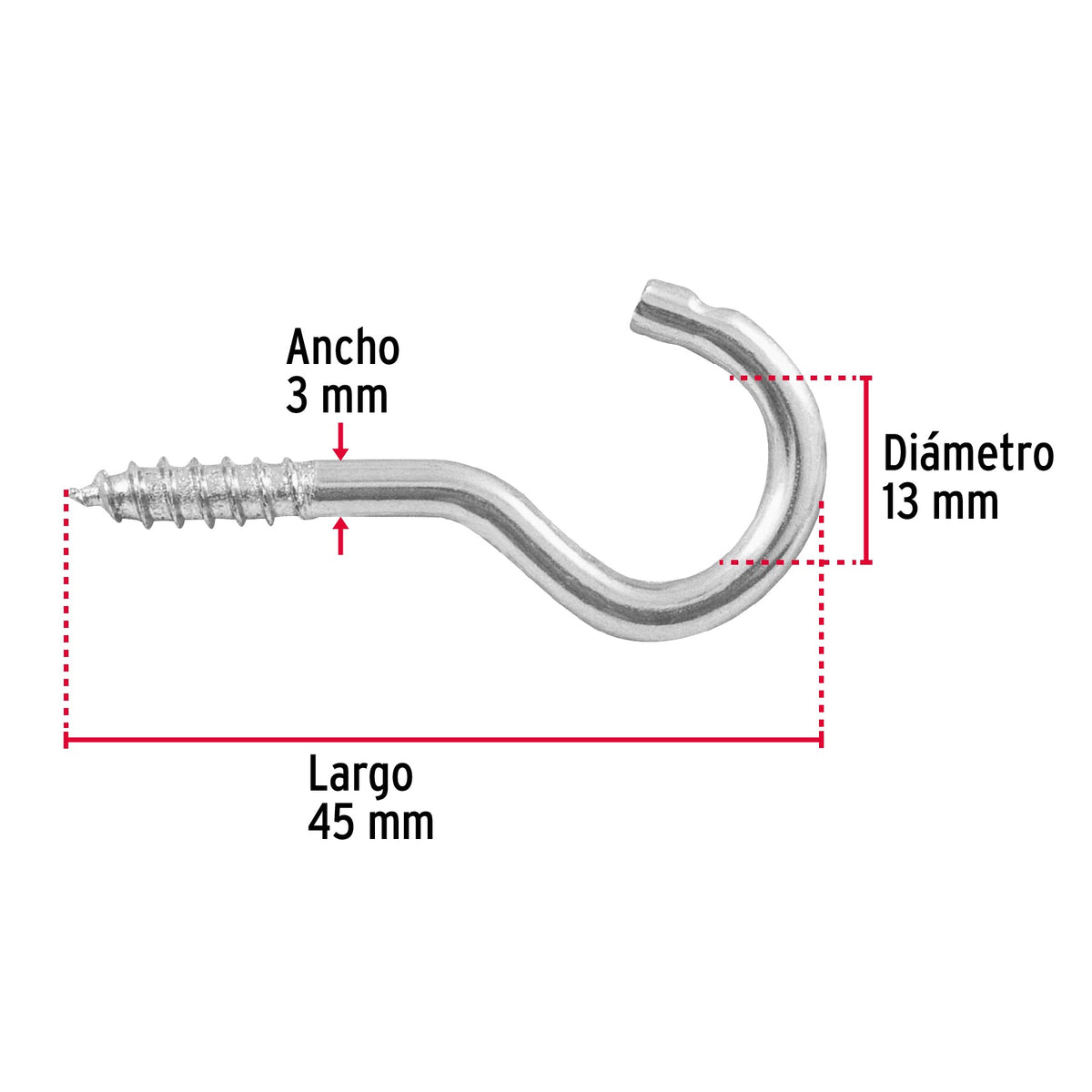 Piton Ouverte De Acier 19X60 Taille: 3X13X43 Mm