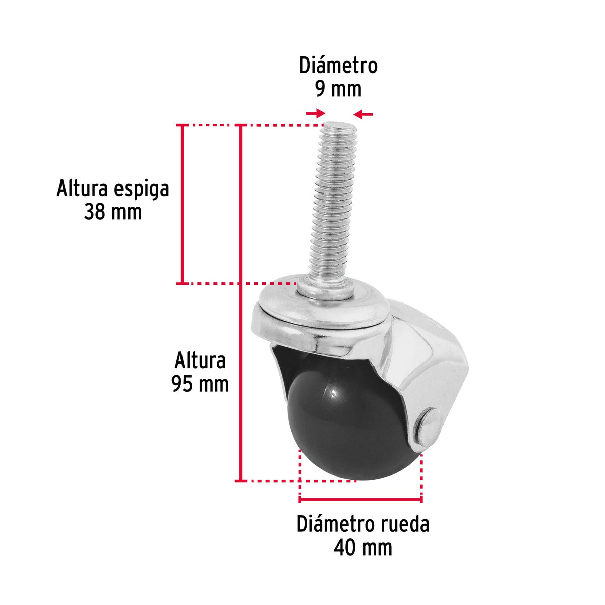 Roulette Avec Tenon Filetée Charge: 30 Kg