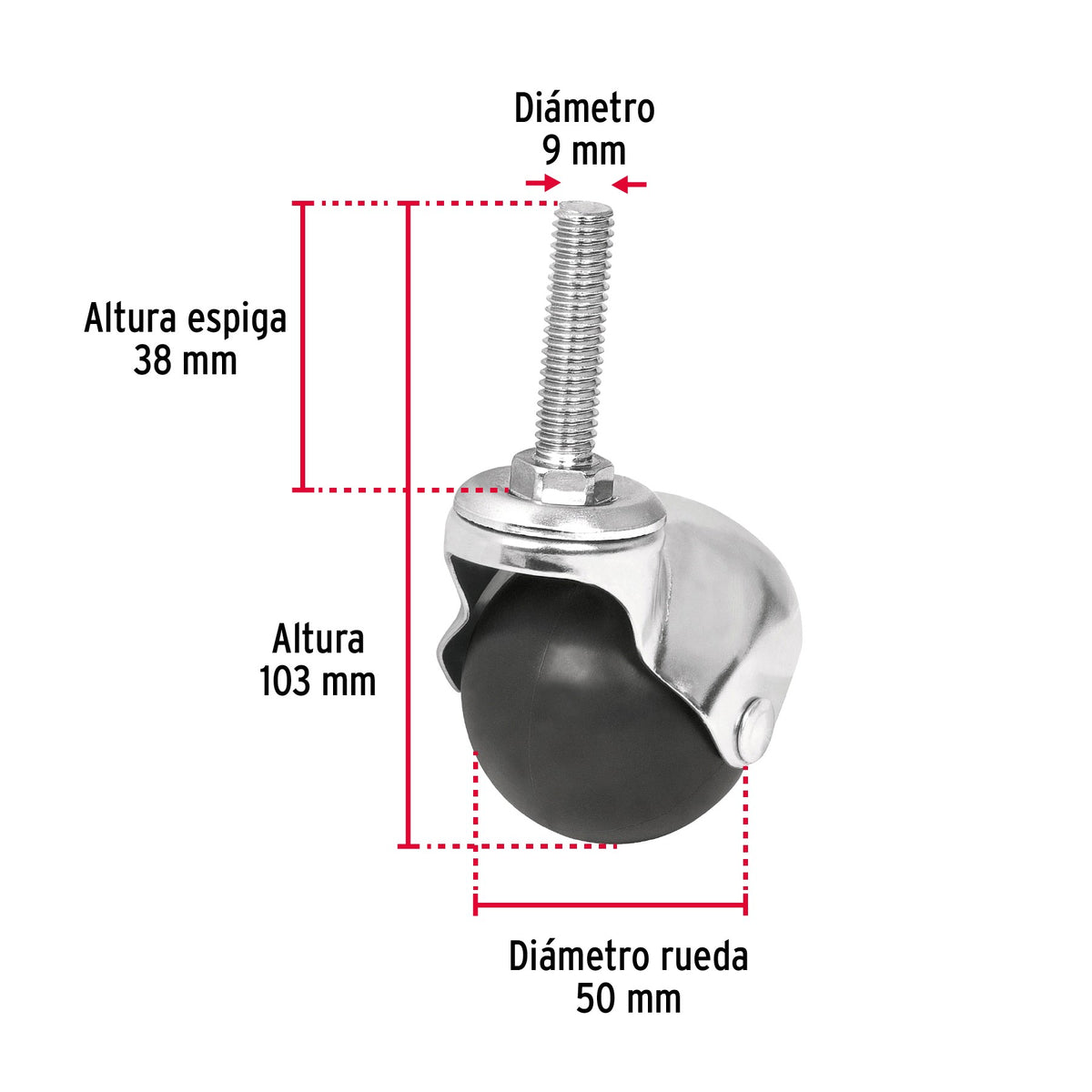 Roulette Avec Tenon Filetée Charge: 50 Kg