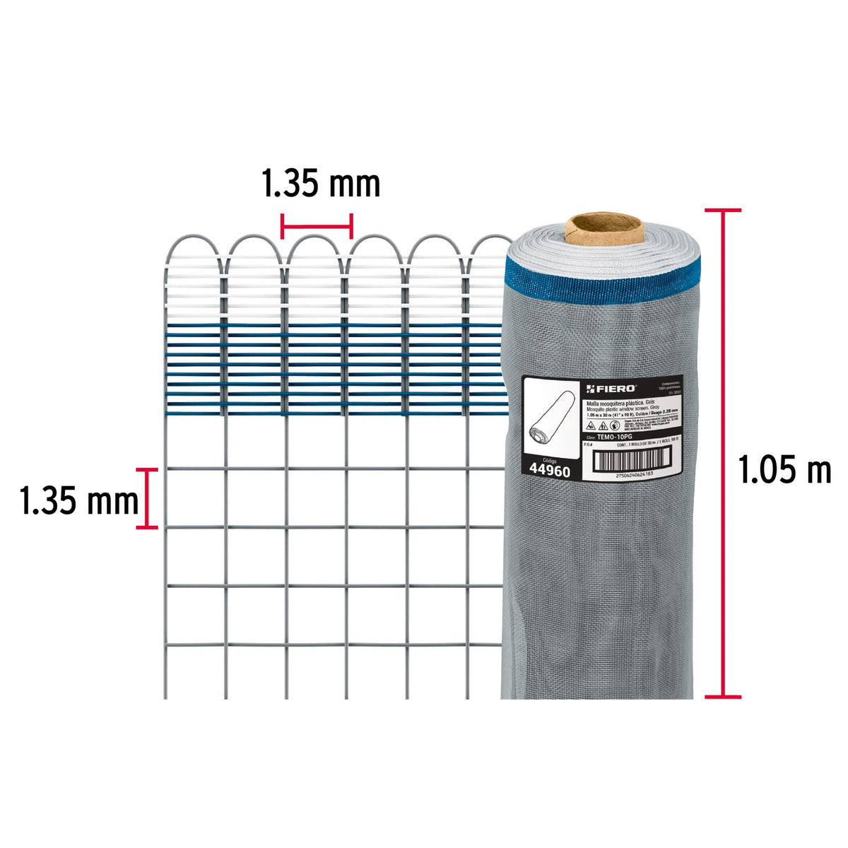 Filet Moustiquaire Plastique Rouleau: 30 M Hauteur: 1,05 M Rouleau 1 U