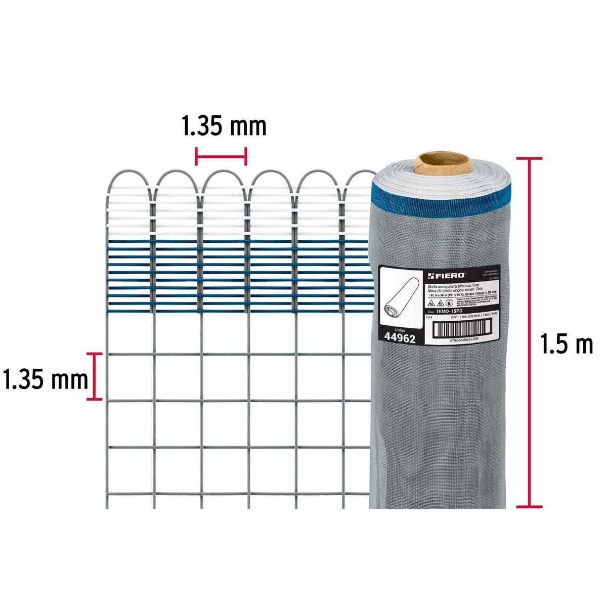 Filet Moustiquaire Plastique Rouleau: 30 M Hauteur: 1,5 M Rouleau 1 U